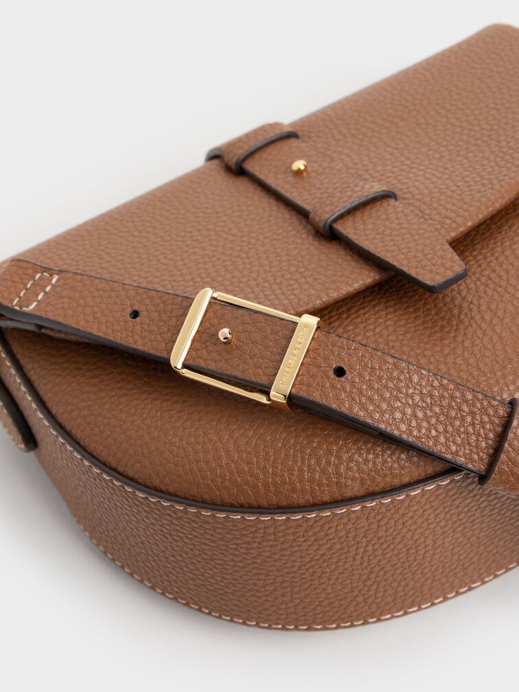 Beryl Belted Saddle Bag, Chocolate, hi-res