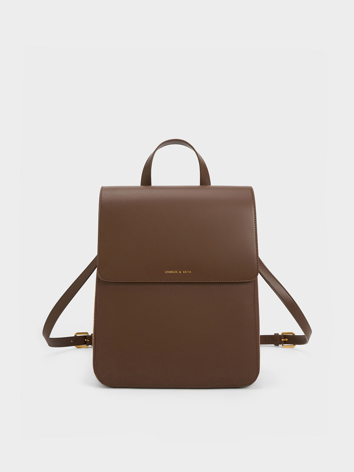 Dark Brown Front Flap Structured Backpack CHARLES KEITH IN