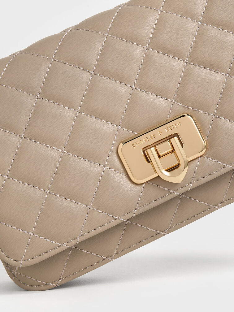 Cressida Quilted Push-Lock Clutch, Taupe, hi-res