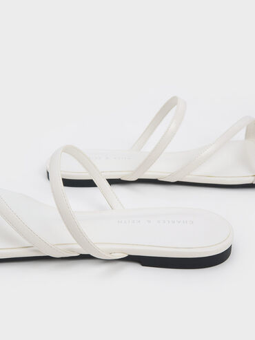 Metallic Cap Strappy Sandals, White, hi-res