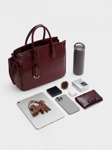 Large Ginevra Tote Bag, Wineberry Red, hi-res