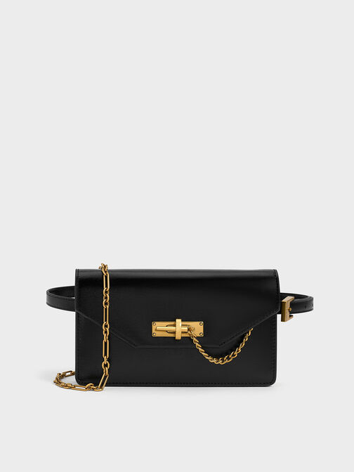 Samantha Envelope Chain-Embellished Crossbody Bag, Black, hi-res