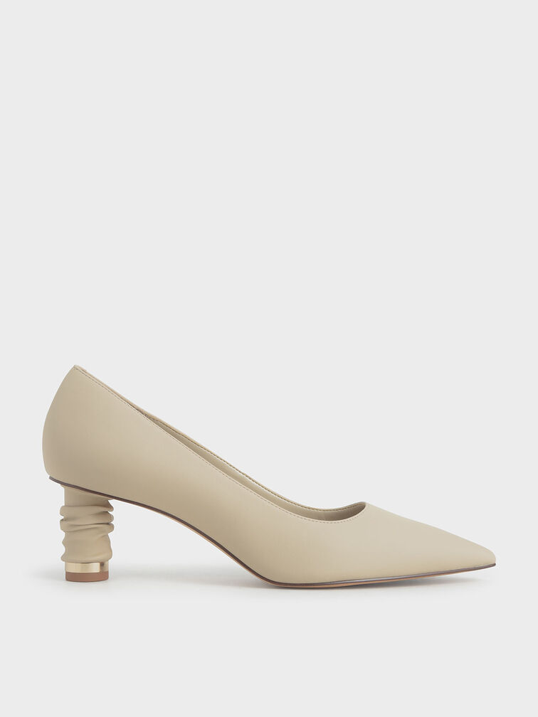 Cylindrical Heel Pointed Toe Pumps, Taupe, hi-res