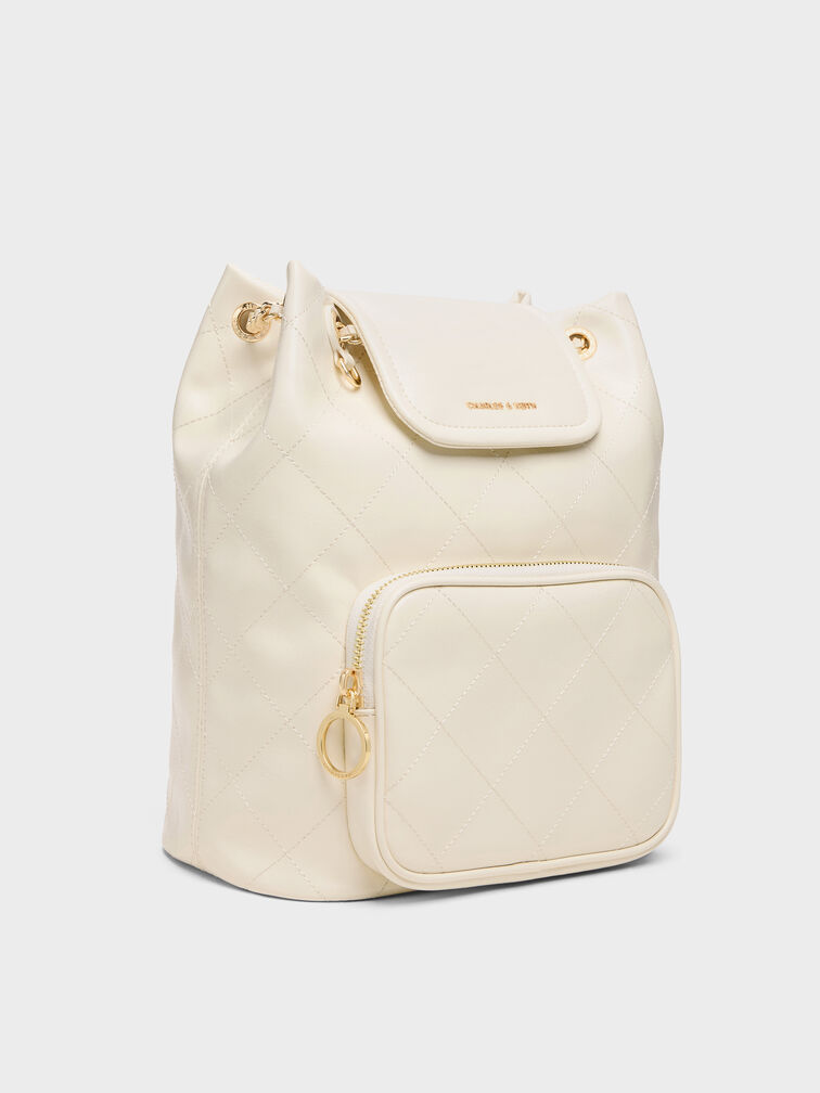 Apfra Quilted Front-Flap Bucket Bag, Cream, hi-res