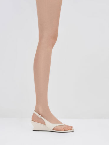 Slingback Thong Wedges, Chalk, hi-res