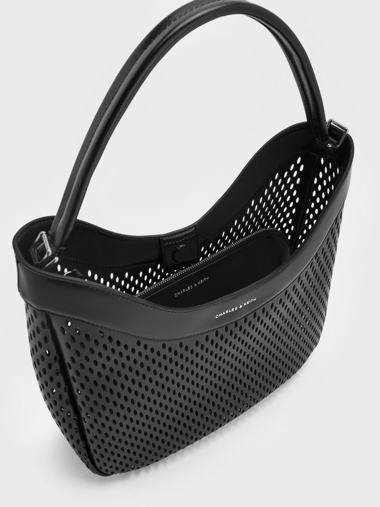 Juno Perforated Hobo Bag, Noir, hi-res