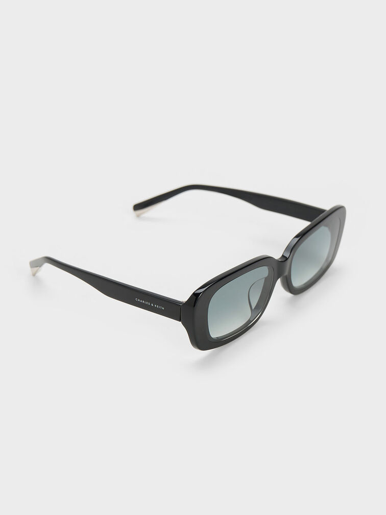 Aubrey Rectangular Recycled Acetate Sunglasses, Black, hi-res