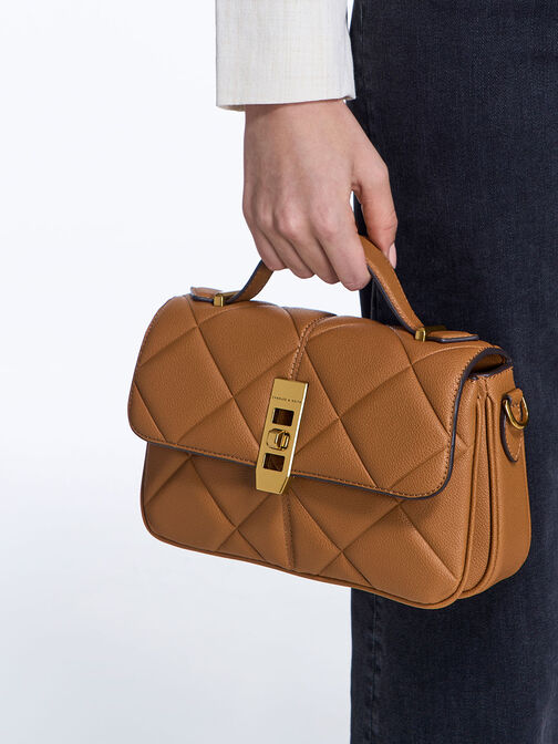 Anwen Quilted Top Handle Bag, Chocolate, hi-res