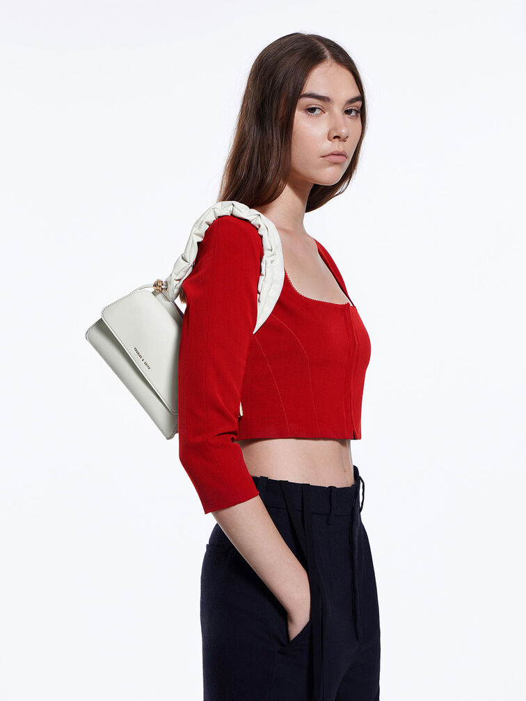 Cosette Ruched-Handle Trapeze Bag, White, hi-res