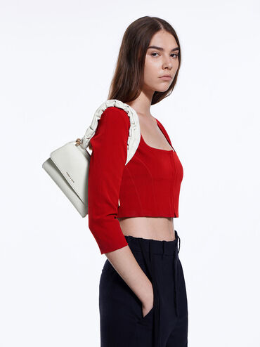 Cosette Ruched-Handle Trapeze Bag, White, hi-res