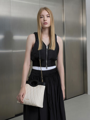Arwen Two-Tone Quilted Curved-Handle Bag, Multi, hi-res