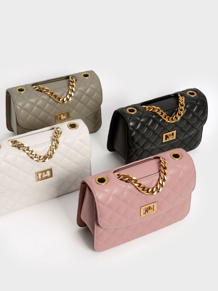 Quilted Chain Bag, Taupe, hi-res