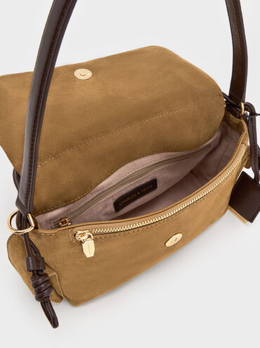 Khai Recycled Suede Ruched-Flap Side-Pocket Top Handle Bag, Sahara Sand, hi-res