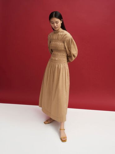 Sculptural Heel Ankle Strap Sandals, Mustard, hi-res