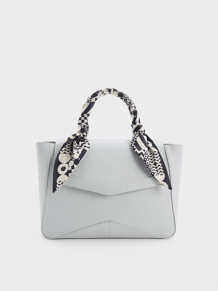 Arley Scarf-Wrapped Top Handle Bag, Light Grey, hi-res