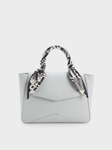 Arley Scarf-Wrapped Top Handle Bag, Light Grey, hi-res