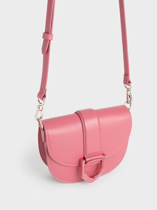 Mini Gabine Leather Saddle Bag, Coral, hi-res