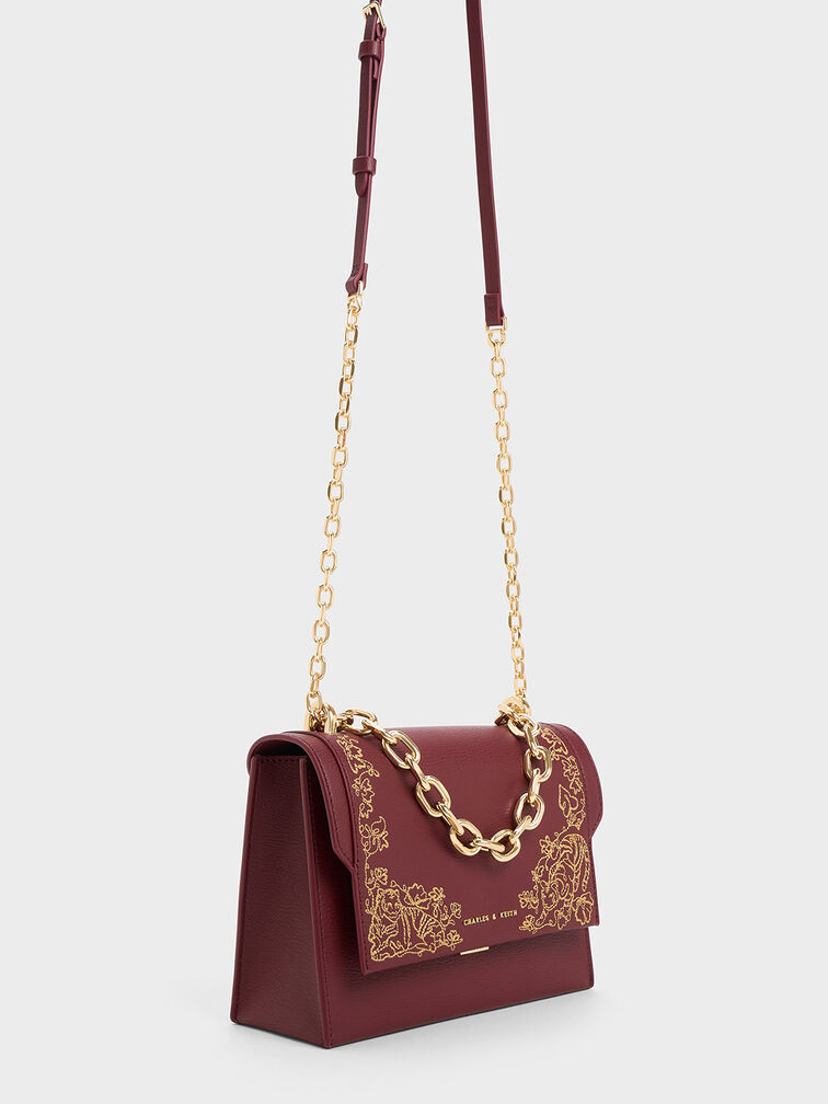 Chain Handle Baroque Evening Bag, Burgundy, hi-res