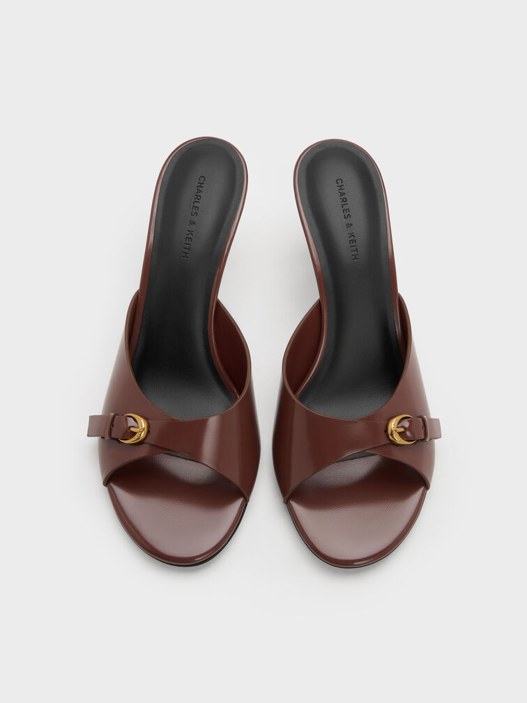 Buckled-Strap Heeled Mules, Mauve, hi-res