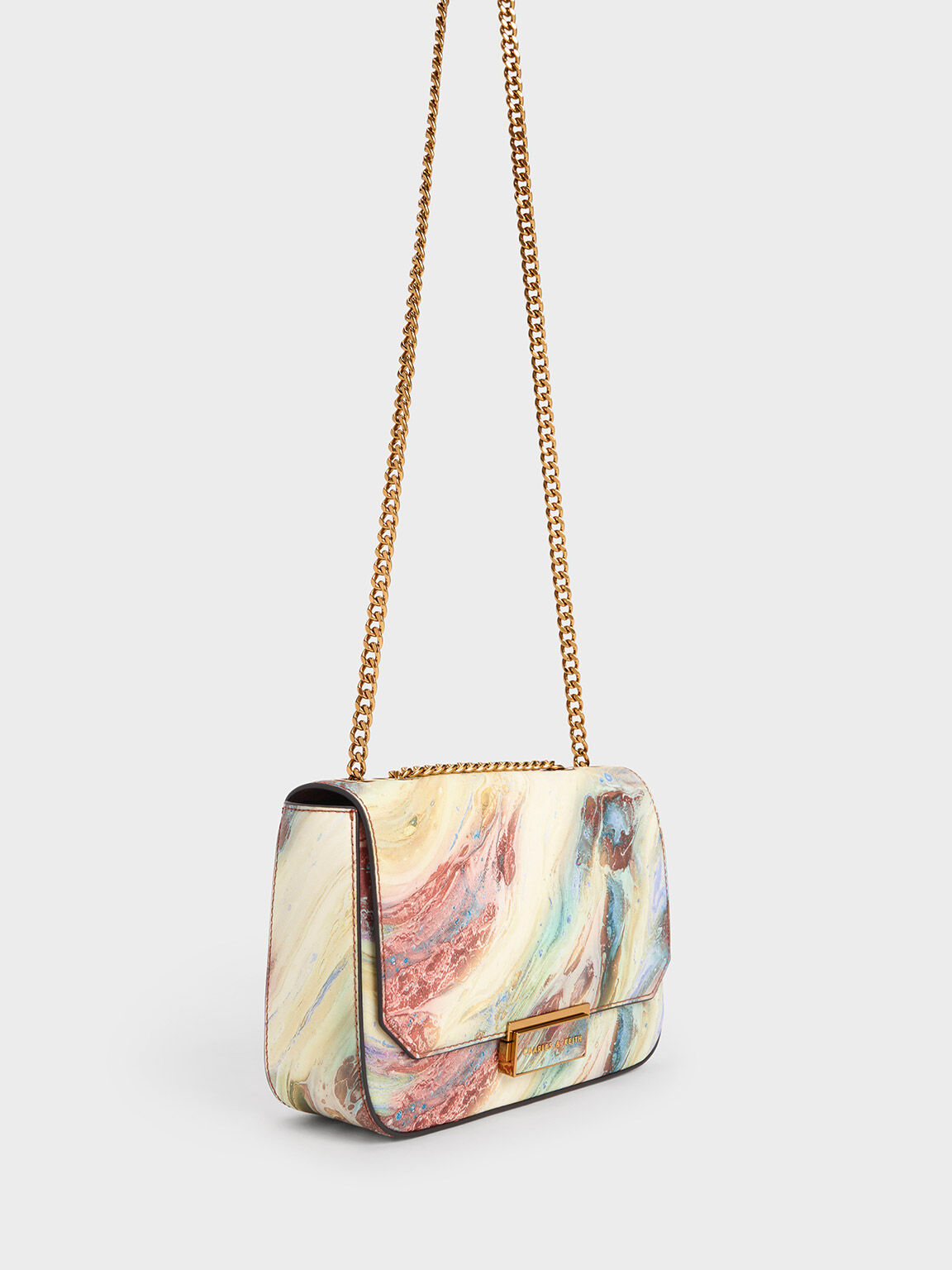 CHARLES & KEITH multi バック Multicoloured Swirl-Print Push Lock Chain Handle Bag - Multi