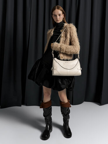 Antonella Chain-Strap Side-Buckle Shoulder Bag, Cream, hi-res