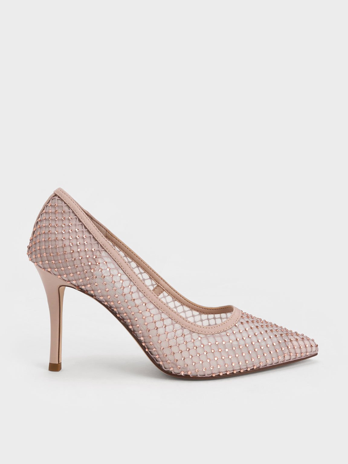 Nude Gem Encrusted Mesh Heeled Pumps CHARLES KEITH IN