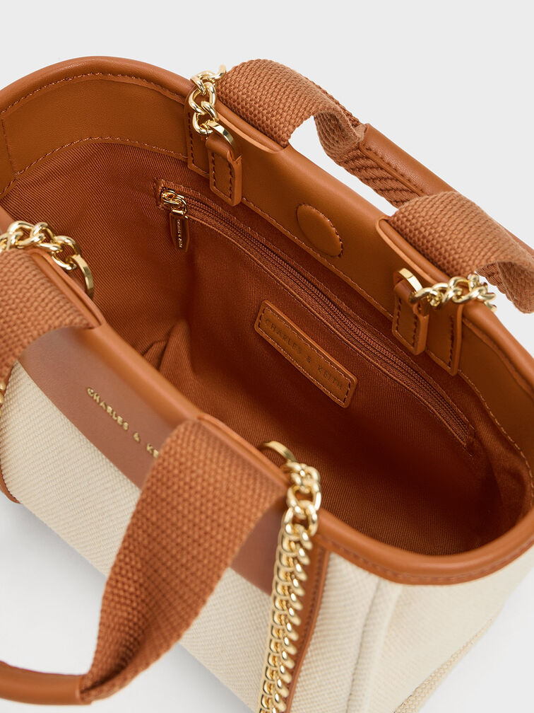 Shalia Canvas Chain-Handle Tote Bag, Cognac, hi-res