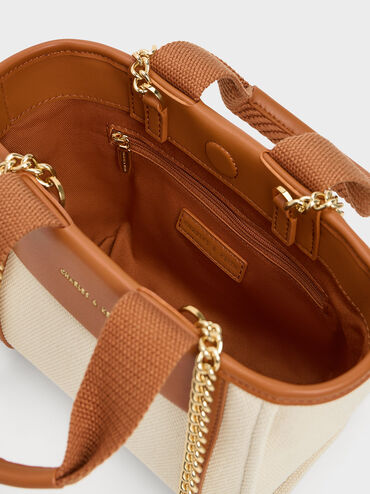 Shalia Canvas Chain-Handle Tote Bag, Cognac, hi-res