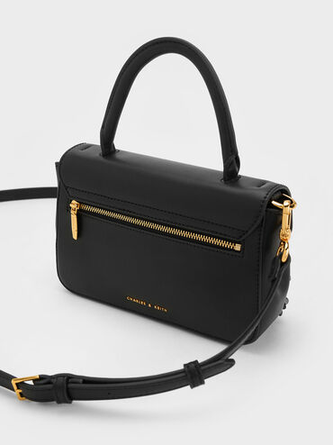 Floral Mesh Top Handle Bag, Black, hi-res