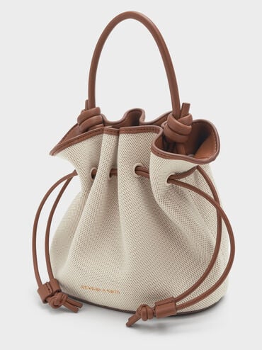 Sammie Canvas Drawstring Bucket Bag, Chocolate, hi-res