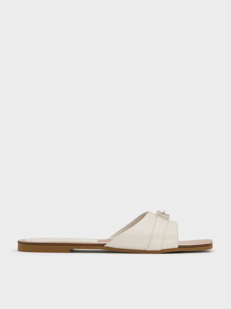 Lando Metallic-Accent Belted Slide Sandals, Chalk, hi-res