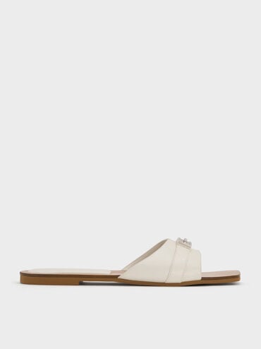 Lando Metallic-Accent Belted Slide Sandals, Chalk, hi-res