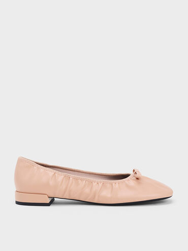 Bow Ruched Ballerinas, Nude, hi-res