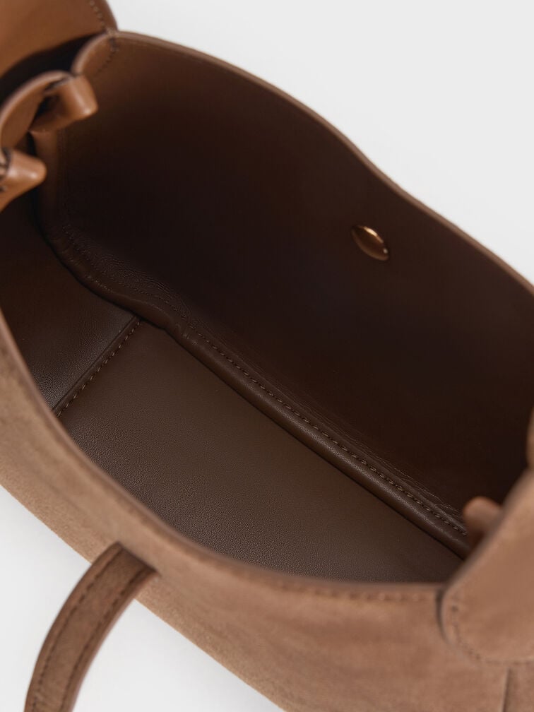 Mini Adalyn Recycled Suede Metallic-Buckle Belted Hobo Bag, Mocha Brown, hi-res