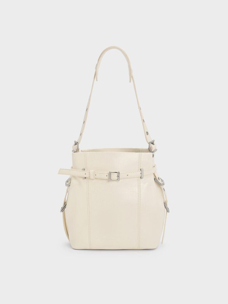 Bryna Belted Bucket Bag, Cream, hi-res
