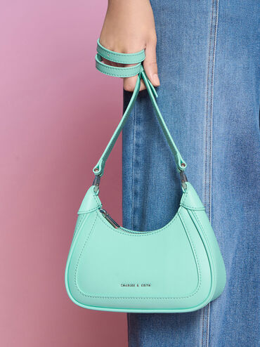 Beaded Handle Hobo Bag, Mint Green, hi-res