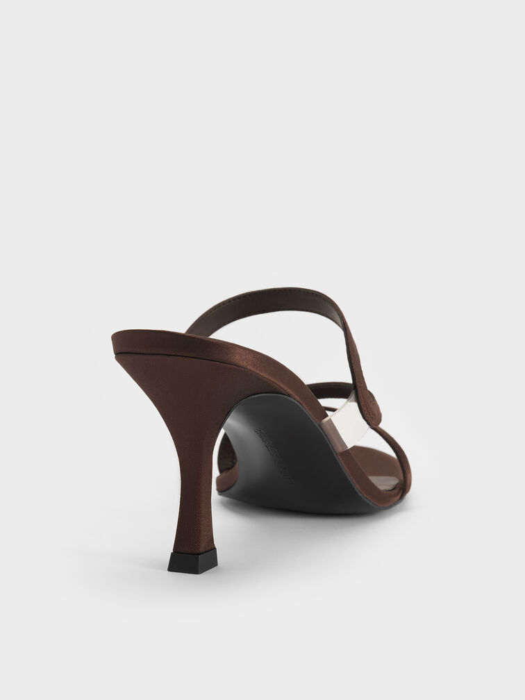 Arden Satin Wavy Heeled Mules, Dark Brown Textured, hi-res