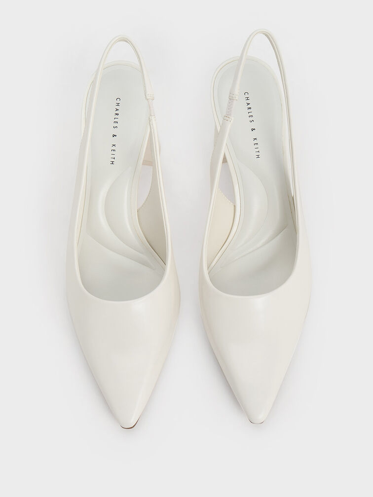 Teagan Elastane Trapeze Heel Slingback Pumps, White, hi-res