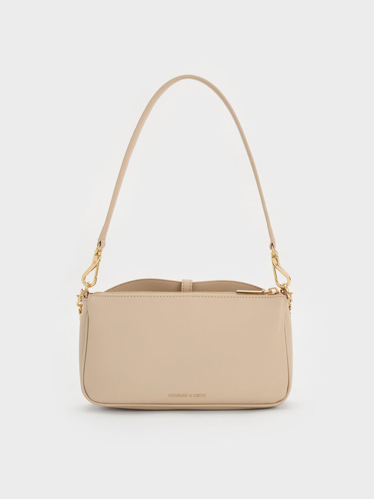 Adalyn Metallic-Buckle Chain-Handle Shoulder Bag, Dusted Oat, hi-res