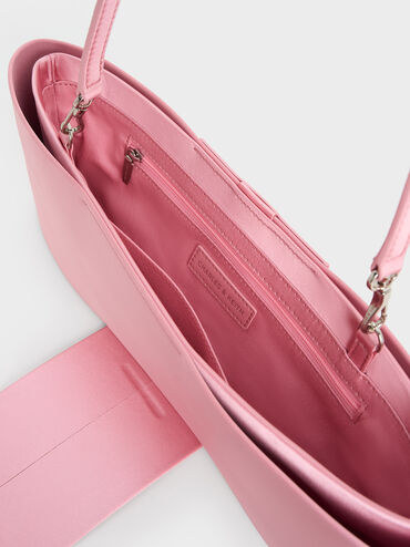 Satin Bow Elongated Shoulder Bag, Flamingo Pink, hi-res