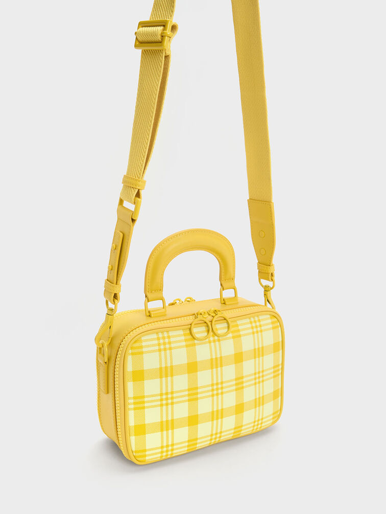 Cyrus Checkered Boxy Bag, Yellow, hi-res