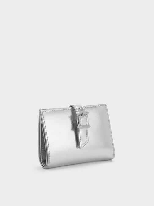 Bryna Metallic Belted Wallet, Silver, hi-res