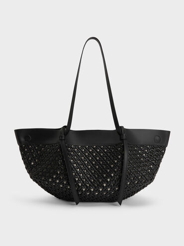 Calla Woven Tote Bag, Black, hi-res