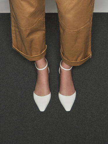 Slant Heel Ankle Strap Pumps, White, hi-res