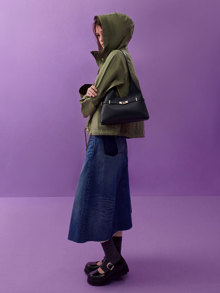 Arlet Metallic-Accent Belted Hobo Bag, Black, hi-res