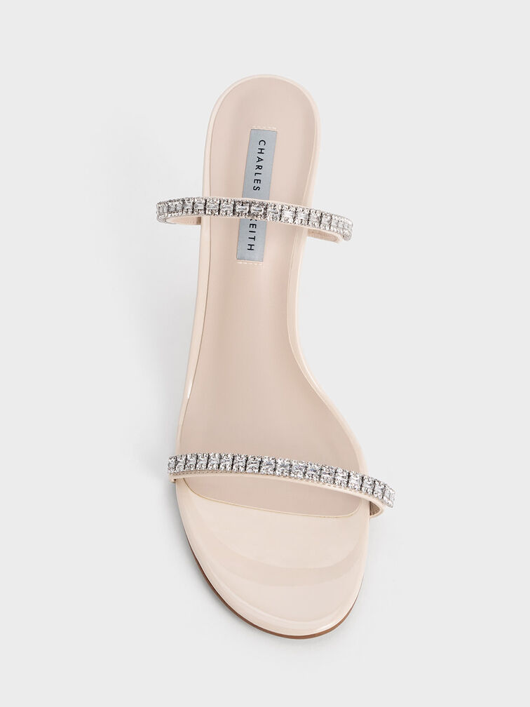 Ambrosia Patent Gem-Embellished Heeled Mules, Cream, hi-res