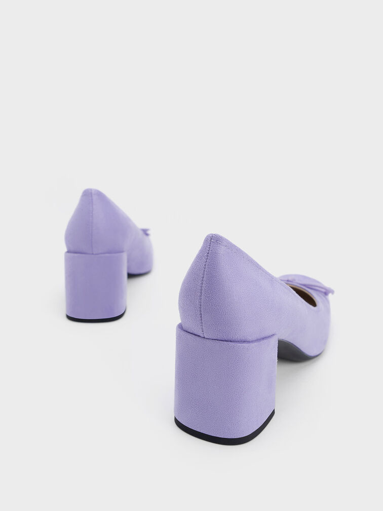 Bow Square-Toe Textured Pumps, Purple, hi-res