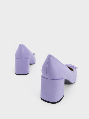 Bow Square-Toe Textured Pumps, Purple, hi-res