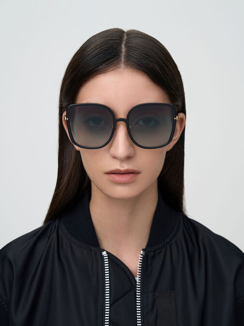 Recycled Acetate Oversized Square Sunglasses, Black, hi-res