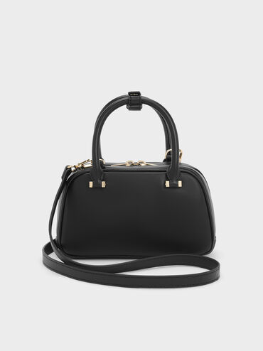 Leather Bowling Bag, Black, hi-res